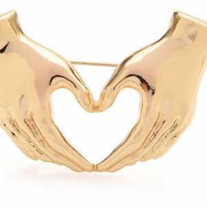 Gold Heart Hands Brooch
